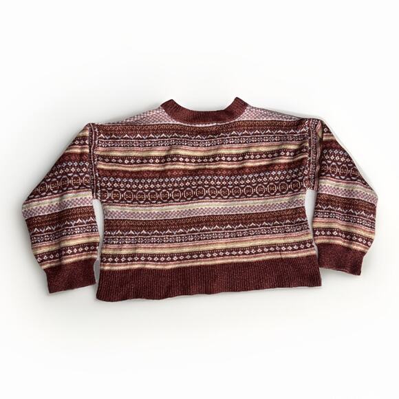 Pink Rose Fair Isle Pattern Cardigan Sweater Size L Women’s Button-Front Cropped - Picture 2 of 12